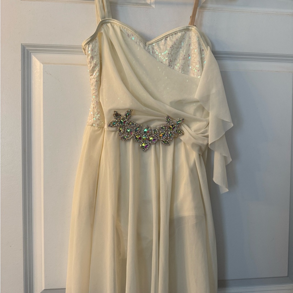 Weissman Cream Dress with Sequin and Jewel Accents